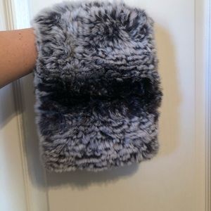 Calypso St. Barth Genuine Rabbit Fur Neck Warmer Muff | Gray Black Winter Luxury